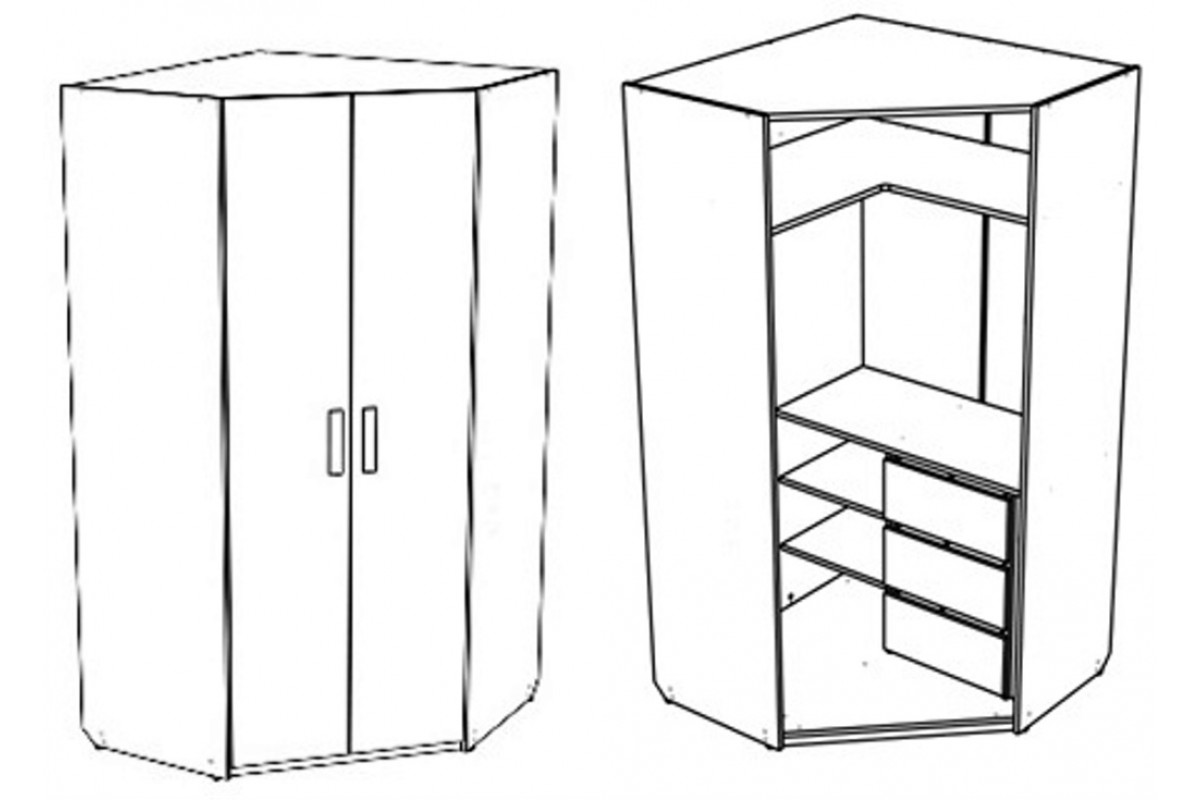 Угловой шкаф для одежды с ящиками