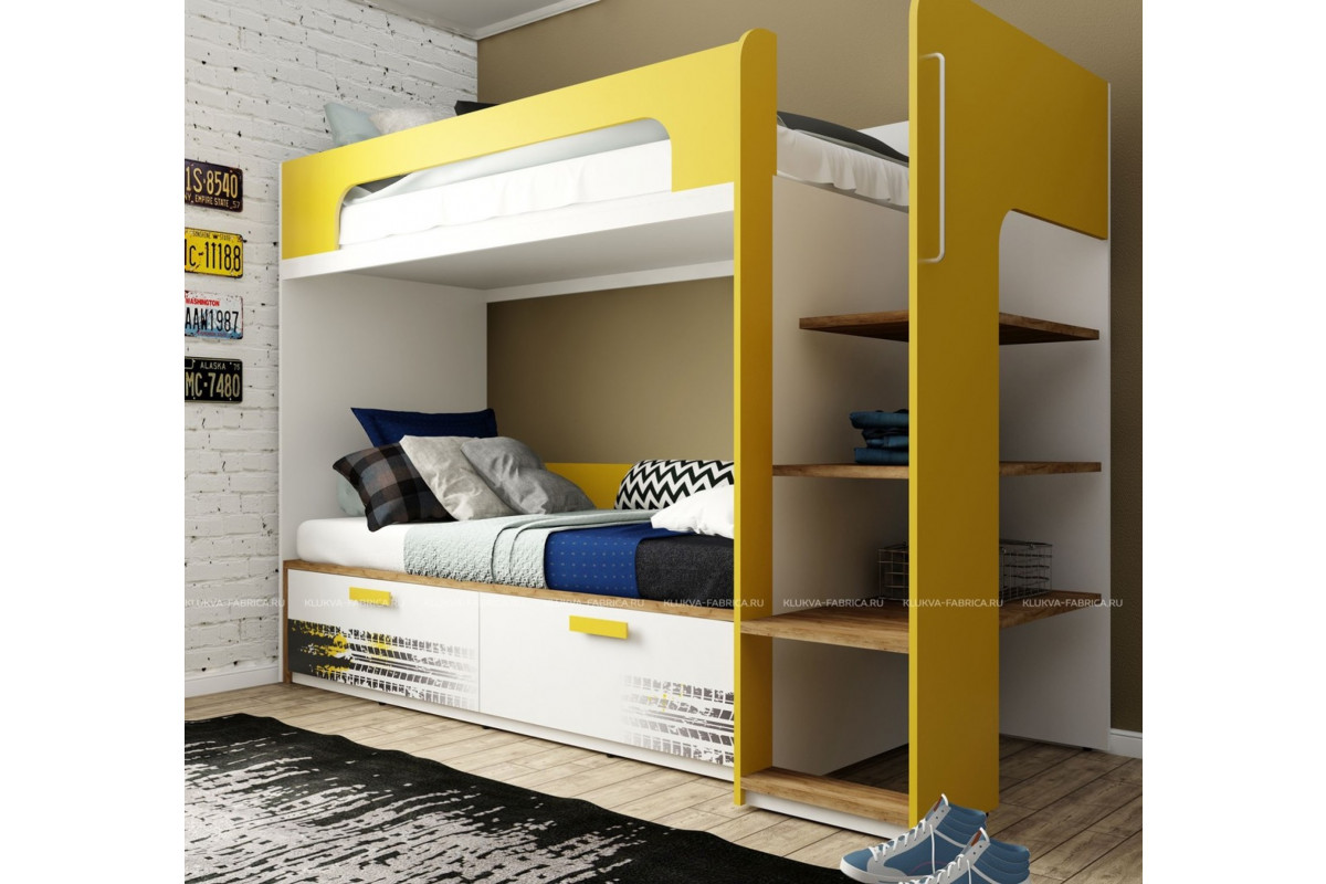 двухъярусная кровать синяя с желтым
