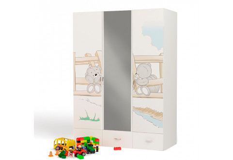 Детская мебель Шкаф трехдверный с зеркалом Bears
