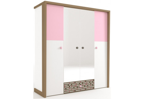 Детская мебель Шкаф четырехдверный с зеркалом Mix Bunny розовый