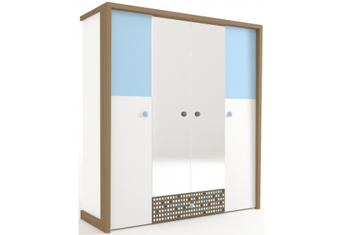 Детская мебель Шкаф четырехдверный с зеркалом Mix Bunny голубой