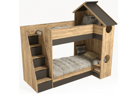 Детская мебель Кровать двухъярусная с тумбой Домик