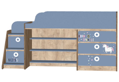 Детская мебель Кровать-чердак с комодом Mini print