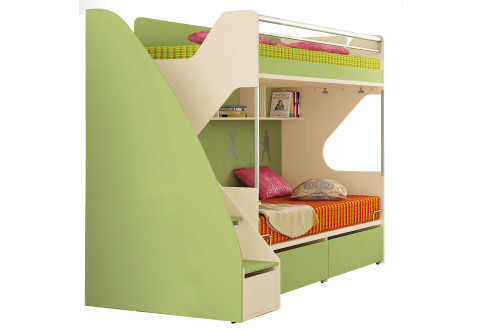 Детская мебель Кровать двухъярусная со ступенями-тумбой Силуэт