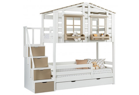 Детская мебель Кровать двухъярусная с крышей и лесенкой комодом Тимберика Кидс