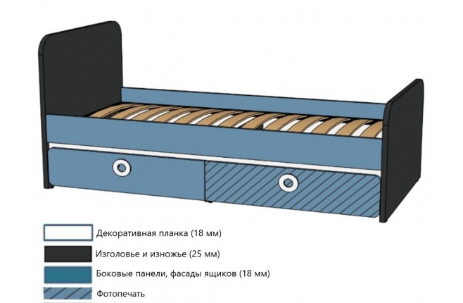 Кровать с ящиками 80х160 Mini print