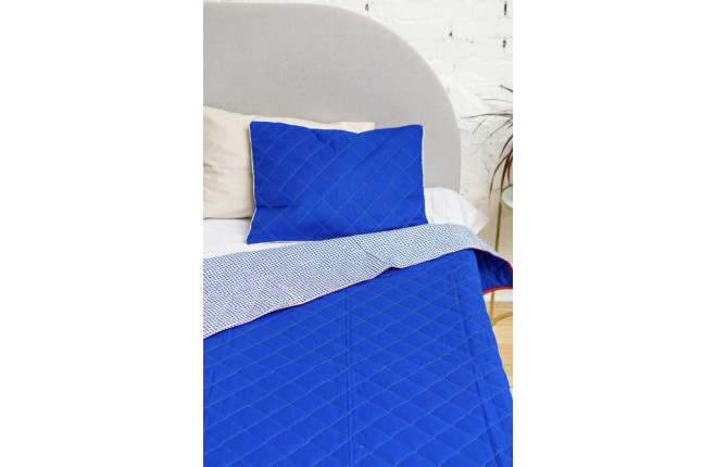 Комплект синий покрывало и чехол на подушку